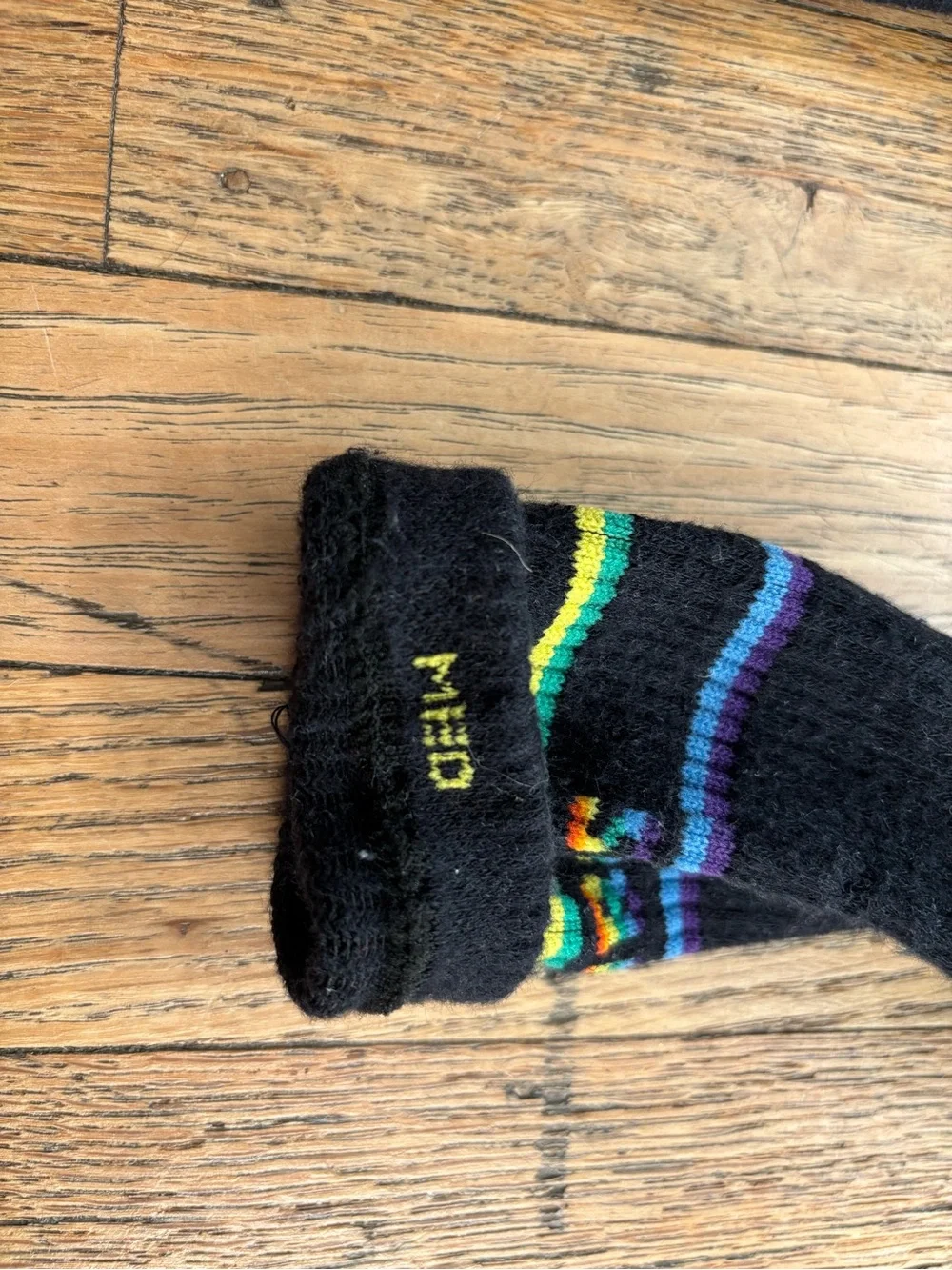 Bombas Men’s Black Crew Socks with Rainbow Stripe Accents